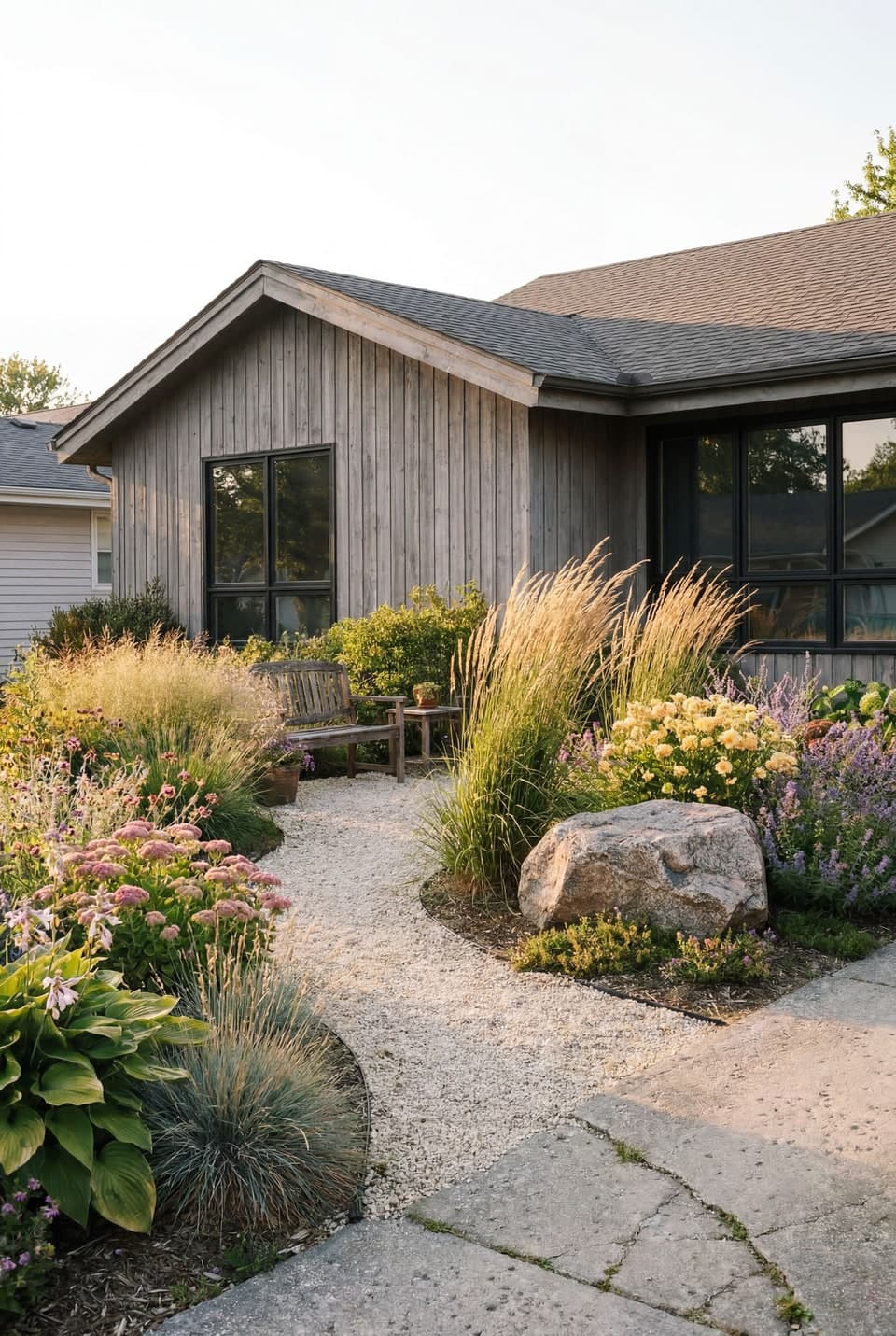 Garden idea from Gro, with borders and a seating spot